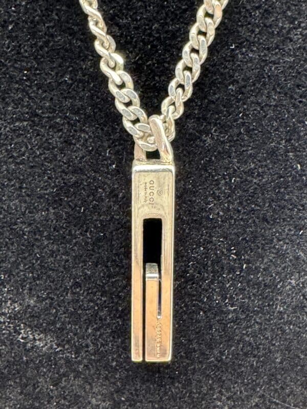 2026-01-08 14.43.01 Gucci Cutout G Bar Pendant Necklace 925 Sterling Silver with Box and Pouch