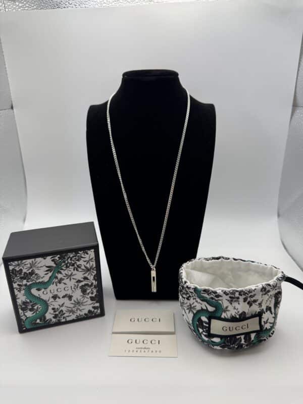 2026-01-08 14.45.13 Gucci Cutout G Bar Pendant Necklace 925 Sterling Silver with Box and Pouch