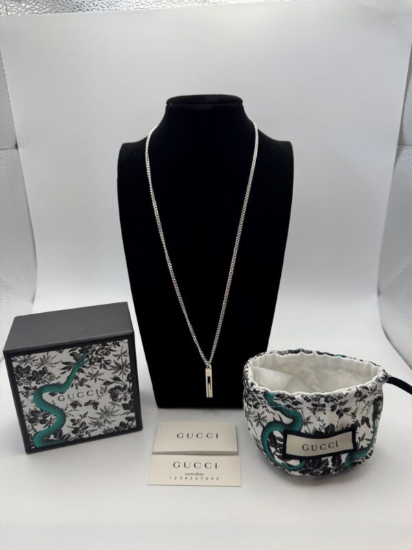 2026-01-08 14.45.13 Gucci Cutout G Bar Pendant Necklace 925 Sterling Silver with Box and Pouch
