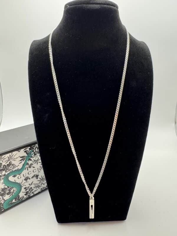 2026-01-08 14.45.42 Gucci Cutout G Bar Pendant Necklace 925 Sterling Silver with Box and Pouch