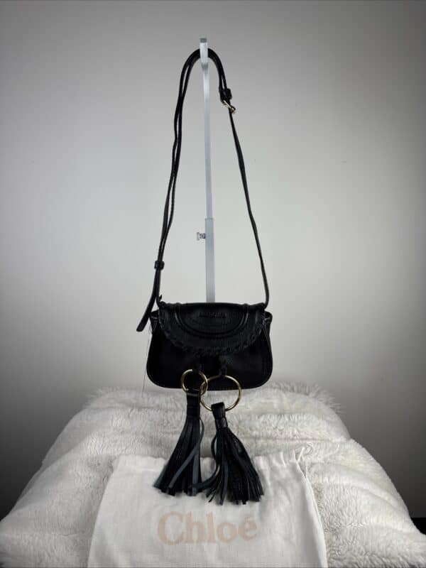 2026-01-14 10.12.53 See by Chloé Mini Polly Black Leather Shoulder Bag Gold Rings and Tassels