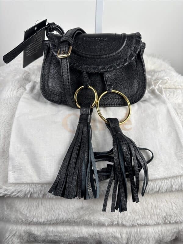 2026-01-14 10.14.21 See by Chloé Mini Polly Black Leather Shoulder Bag Gold Rings and Tassels