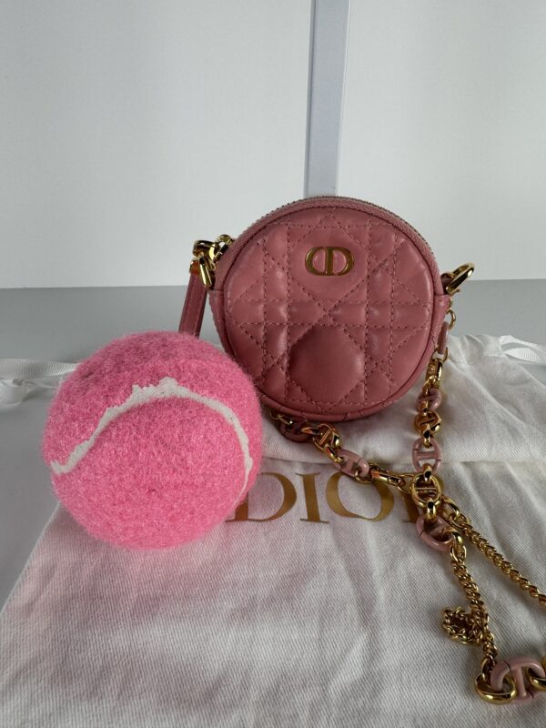 Christian Dior Caro Mini Round Cannage Crossbody Pouch Peach Blossom Pink