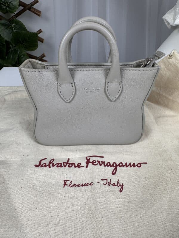 Ferragamo Mini Gray Leather Top Handle Bag Wristlet Silver Hardware
