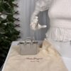 Ferragamo Mini Gray Leather Top Handle Bag Wristlet Silver Hardware