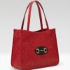Gucci red horsbit Gucci Horsebit 1955 Large Flame Red Faux Straw Leather Tote Bag NWT