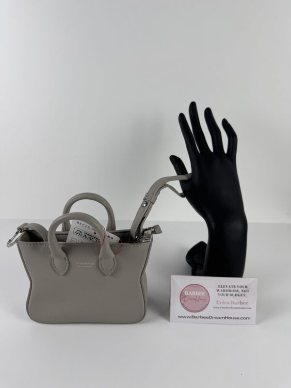 Ferragamo Mini Gray Leather Top Handle Bag Wristlet Silver Hardware