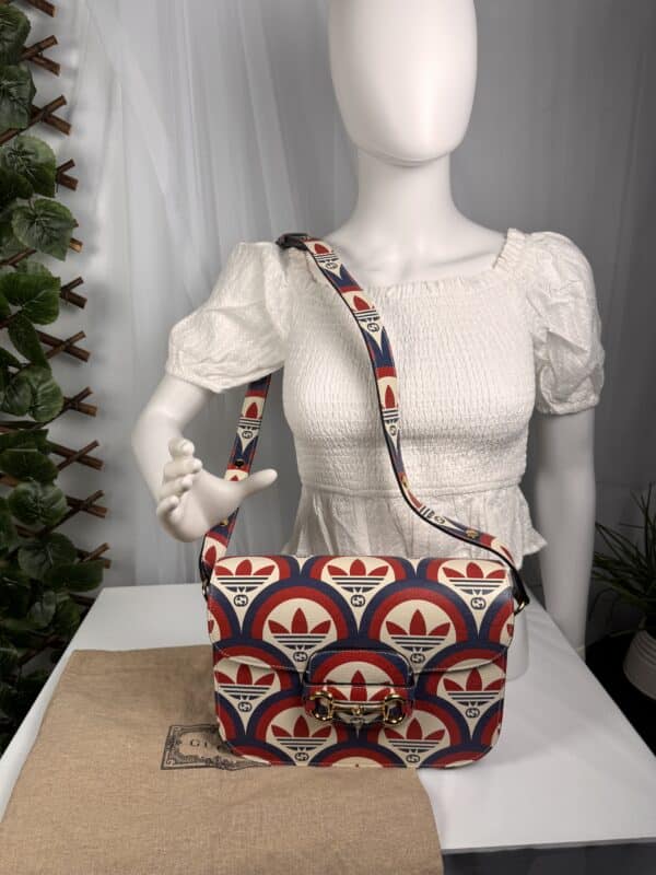 IMG_6652 Gucci x Adidas Horsebit 1955 Medium Calfskin Shoulder Bag Red Blue White
