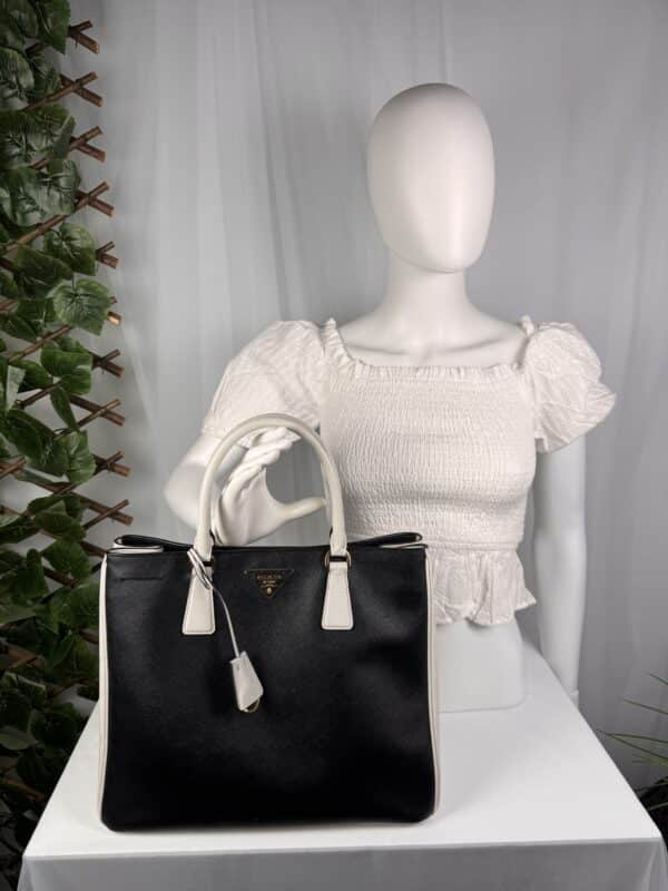 IMG_7503 Prada Galleria Large Black White Saffiano Leather Tote Gold Hardware