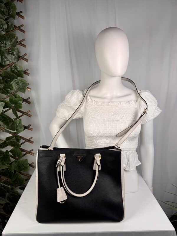 IMG_7504 Prada Galleria Large Black White Saffiano Leather Tote Gold Hardware