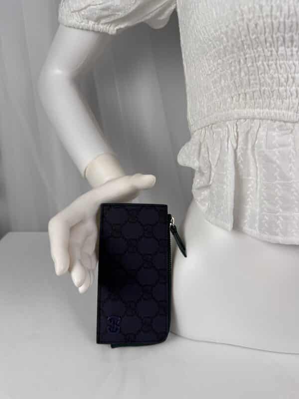 IMG_7596 Gucci GG Supreme Zip Card Case – Navy Blue & Dark Green – Style 795233