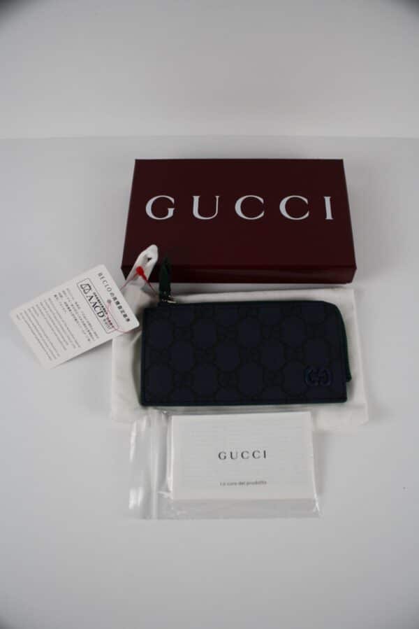 IMG_9208 Gucci GG Supreme Zip Card Case – Navy Blue & Dark Green – Style 795233
