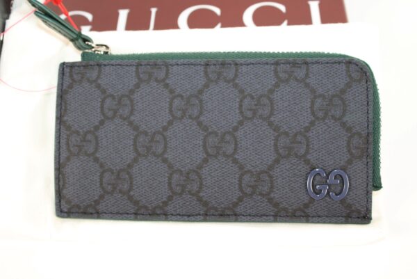 IMG_9209 Gucci GG Supreme Zip Card Case – Navy Blue & Dark Green – Style 795233
