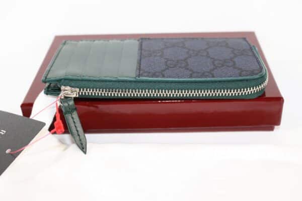 IMG_9210 Gucci GG Supreme Zip Card Case – Navy Blue & Dark Green – Style 795233