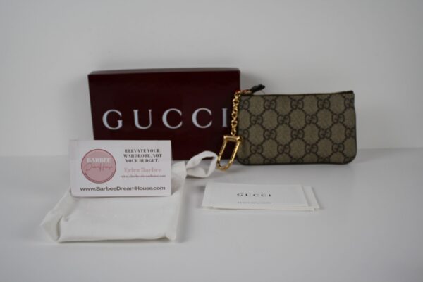 IMG_9225 Gucci GG Supreme Key Pouch Coin Case 447964 Beige Ebony New with Box
