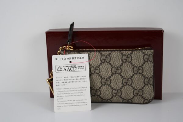 IMG_9226 Gucci GG Supreme Key Pouch Coin Case 447964 Beige Ebony New with Box