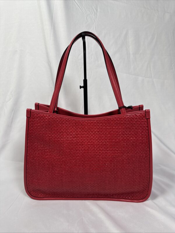 IMG_9507 Gucci Horsebit 1955 Large Flame Red Faux Straw Leather Tote Bag NWT