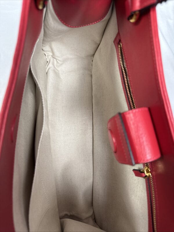 IMG_9509 Gucci Horsebit 1955 Large Flame Red Faux Straw Leather Tote Bag NWT