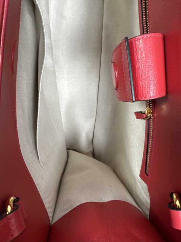 IMG_9510 Gucci Horsebit 1955 Large Flame Red Faux Straw Leather Tote Bag NWT
