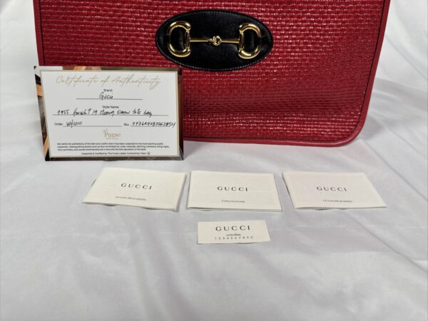 IMG_9516 Gucci Horsebit 1955 Large Flame Red Faux Straw Leather Tote Bag NWT