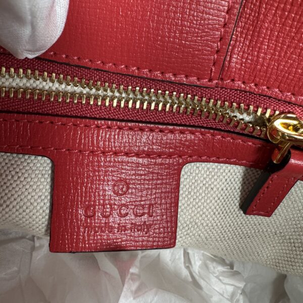IMG_9665 Gucci Horsebit 1955 Large Flame Red Faux Straw Leather Tote Bag NWT