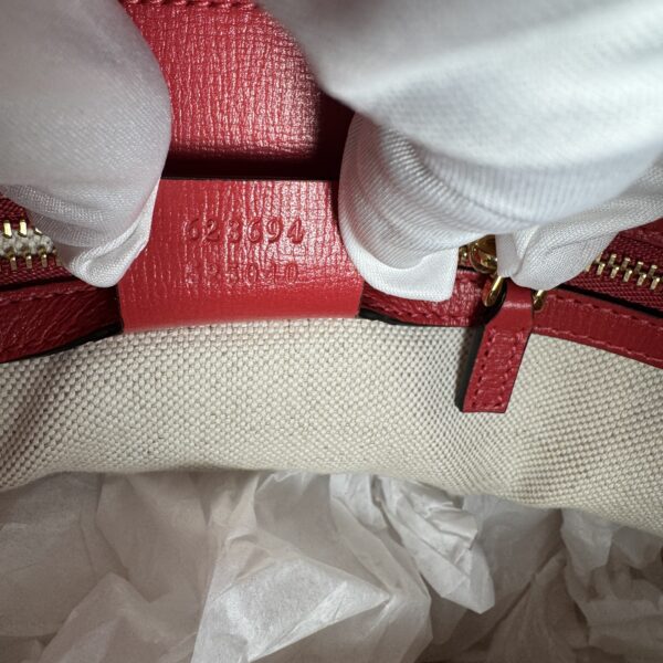 IMG_9666 Gucci Horsebit 1955 Large Flame Red Faux Straw Leather Tote Bag NWT