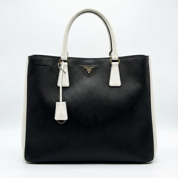 Prada black and white front Prada Galleria Large Black White Saffiano Leather Tote Gold Hardware