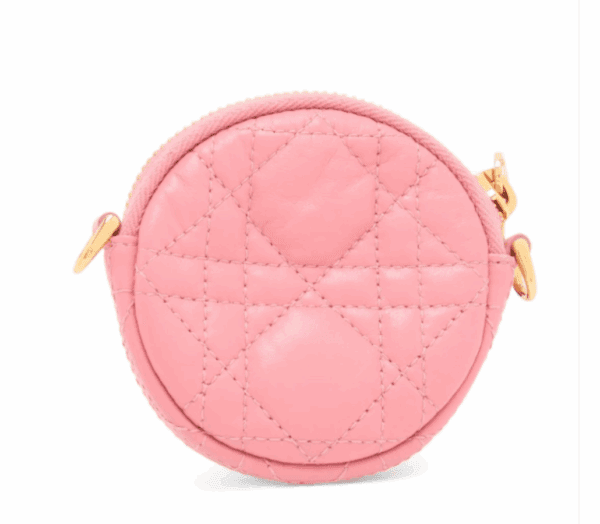 Christian Dior Caro Mini Round Cannage Crossbody Pouch Peach Blossom Pink