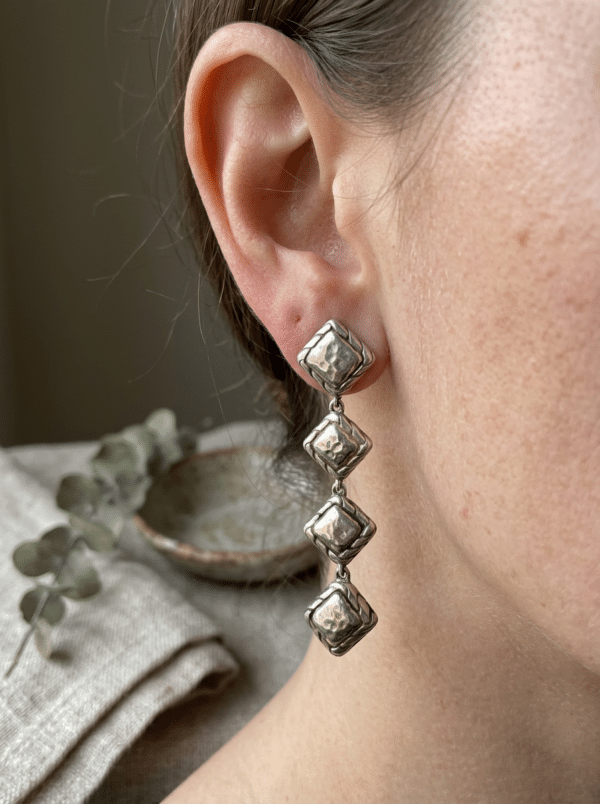 John Hardy Palu Four-Square Drop Earrings Sterling Silver 2-Inch Estate