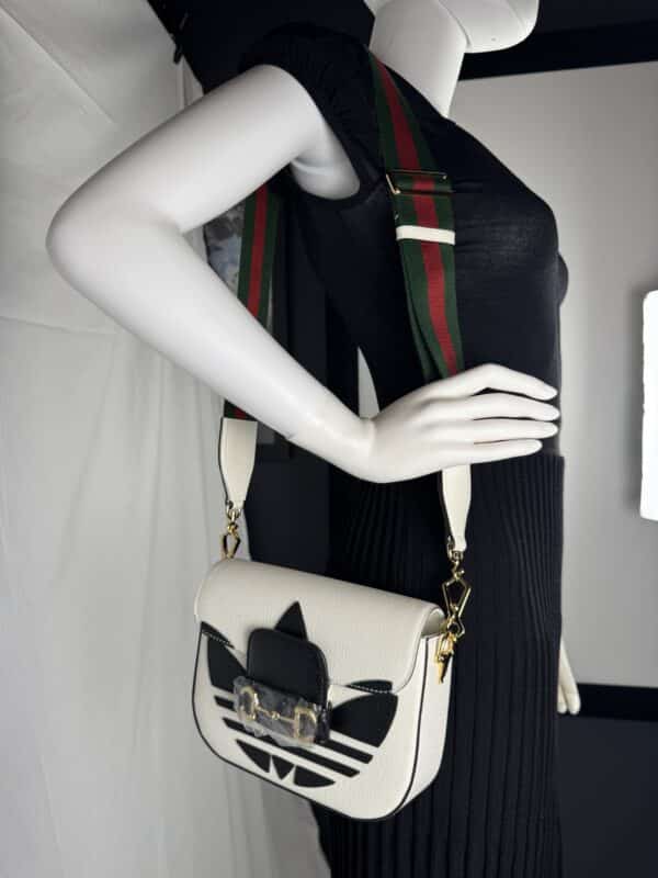 IMG_1906 Gucci x adidas Horsebit 1955 Small White Black Leather Shoulder Bag