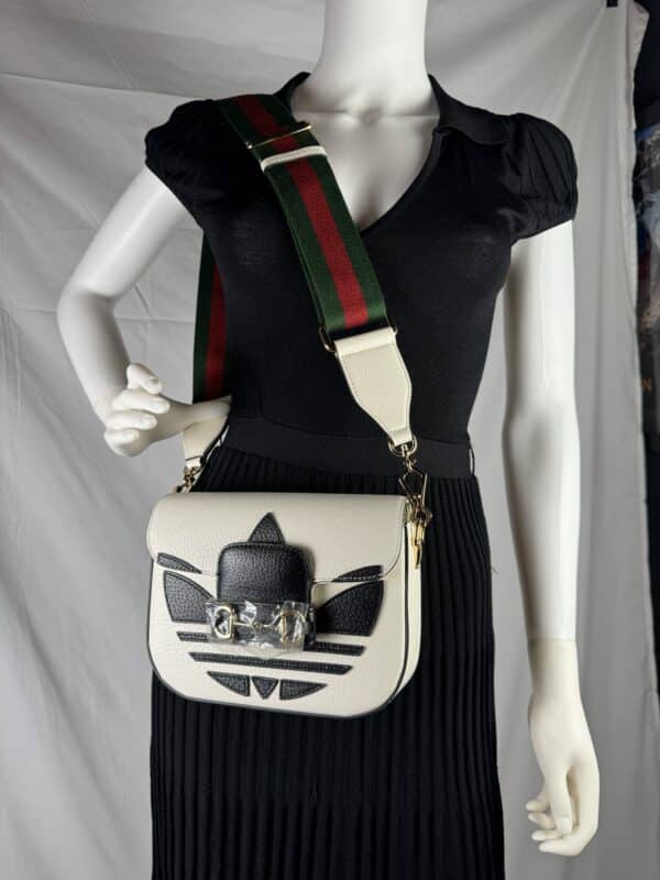 IMG_1907 Gucci x adidas Horsebit 1955 Small White Black Leather Shoulder Bag
