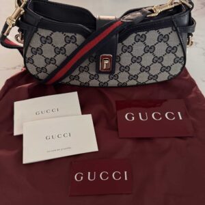 IMG_3092 Gucci Moon Side Mini GG Canvas Navy Web Strap Shoulder Bag NWT