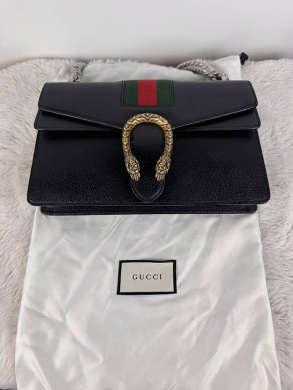 Gucci Dionysus Small Black Leather Floral Lining Chain Bag 400249