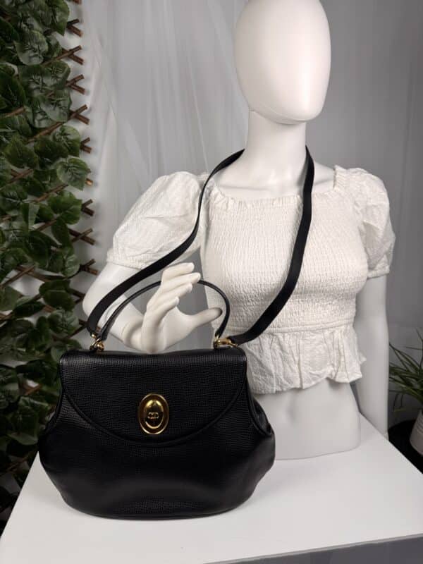 2026-06-25 15.01.05 Vintage Christian Dior Black Grained Leather 2-Way Top Handle Shoulder Bag Gold CD Logo