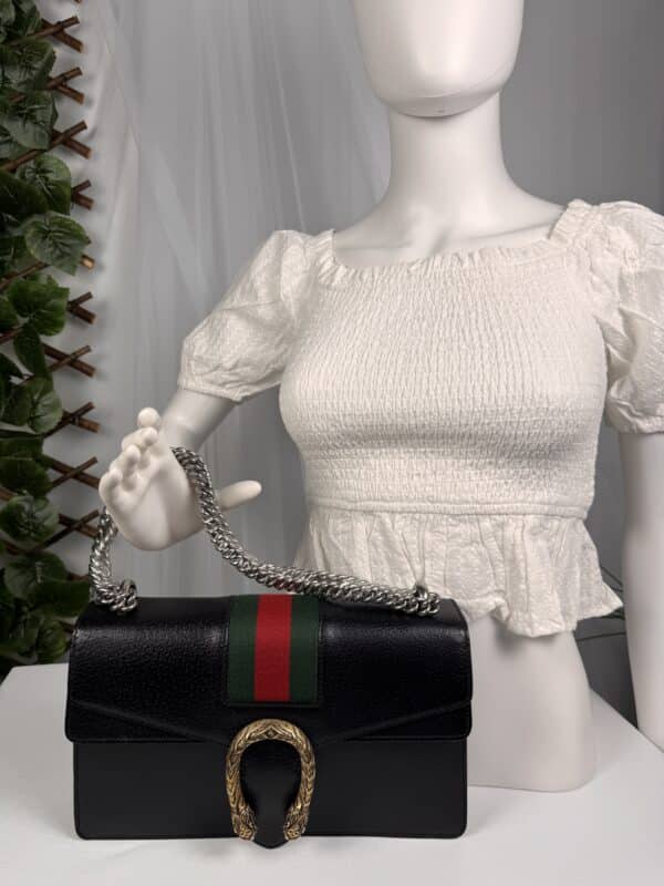 Gucci Dionysus Small Black Leather Floral Lining Chain Bag 400249