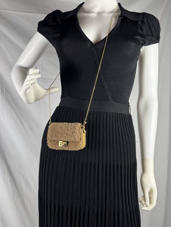 IMG_1893 (1) Fendi Nano Baguette Beige Shearling Gold Chain Crossbody Bag