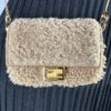 IMG_1894 (1) Fendi Nano Baguette Beige Shearling Gold Chain Crossbody Bag