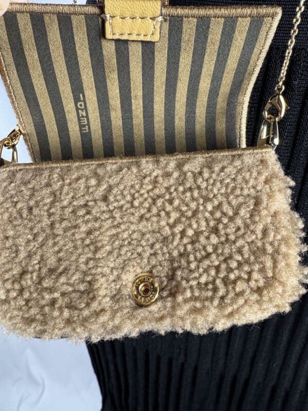 IMG_1895 (1) Fendi Nano Baguette Beige Shearling Gold Chain Crossbody Bag