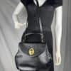 IMG_2141 Vintage Christian Dior Black Grained Leather 2-Way Top Handle Shoulder Bag Gold CD Logo
