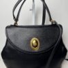 IMG_2157 Vintage Christian Dior Black Grained Leather 2-Way Top Handle Shoulder Bag Gold CD Logo