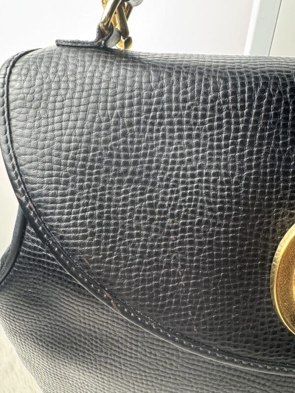IMG_2159 Vintage Christian Dior Black Grained Leather 2-Way Top Handle Shoulder Bag Gold CD Logo