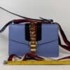 IMG_2347 Gucci Sylvie Mini Light Blue Leather Web Chain Shoulder Bag 431666
