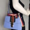 IMG_2355 Gucci Sylvie Mini Light Blue Leather Web Chain Shoulder Bag 431666