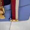 IMG_2357 Gucci Sylvie Mini Light Blue Leather Web Chain Shoulder Bag 431666