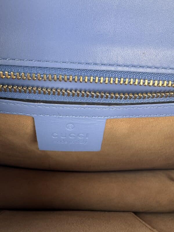 IMG_2364 Gucci Sylvie Mini Light Blue Leather Web Chain Shoulder Bag 431666