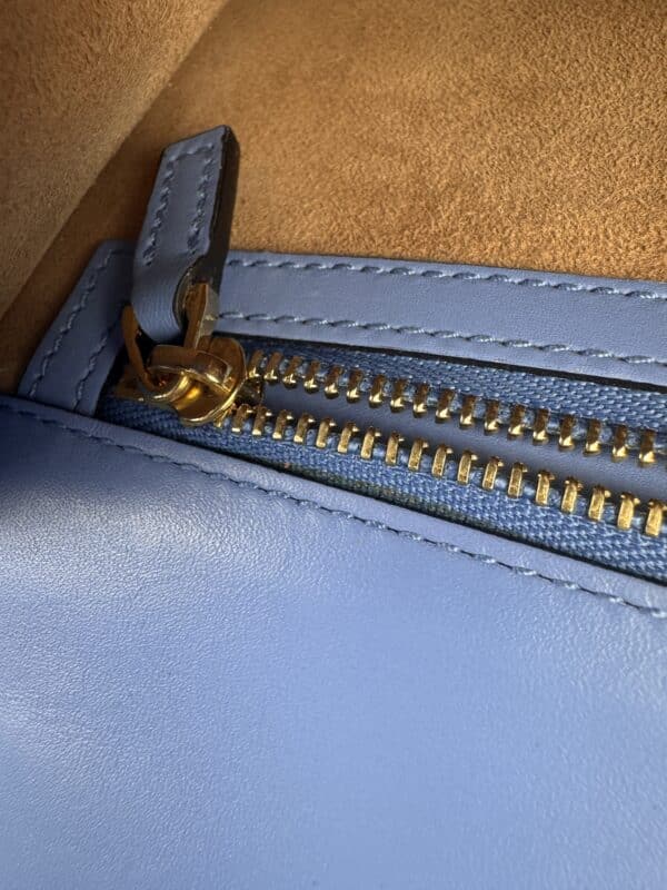 IMG_2366 Gucci Sylvie Mini Light Blue Leather Web Chain Shoulder Bag 431666