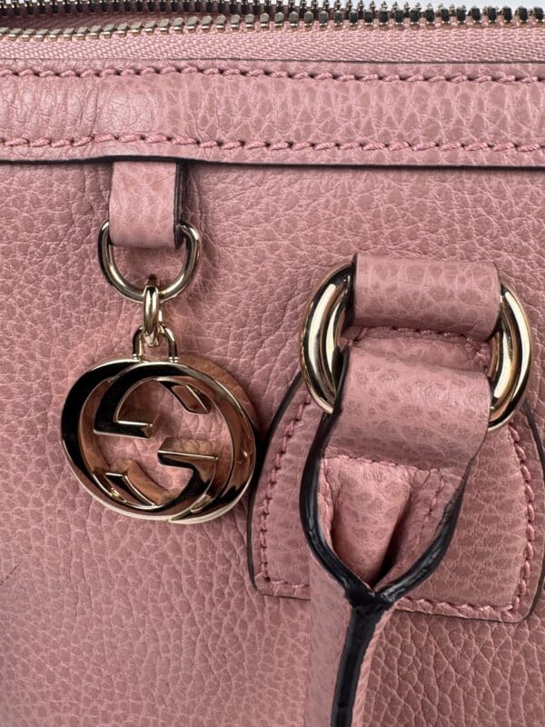 IMG_2375 Gucci Dollar Calfskin GG Charm Satchel Soft Pink Pebbled Leather 2-Way Tote Shoulder Bag