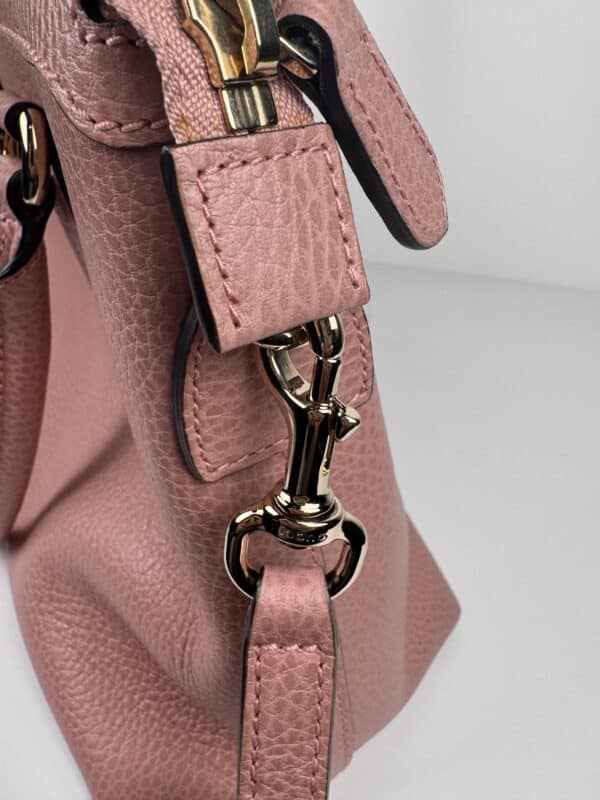 IMG_2376 Gucci Dollar Calfskin GG Charm Satchel Soft Pink Pebbled Leather 2-Way Tote Shoulder Bag