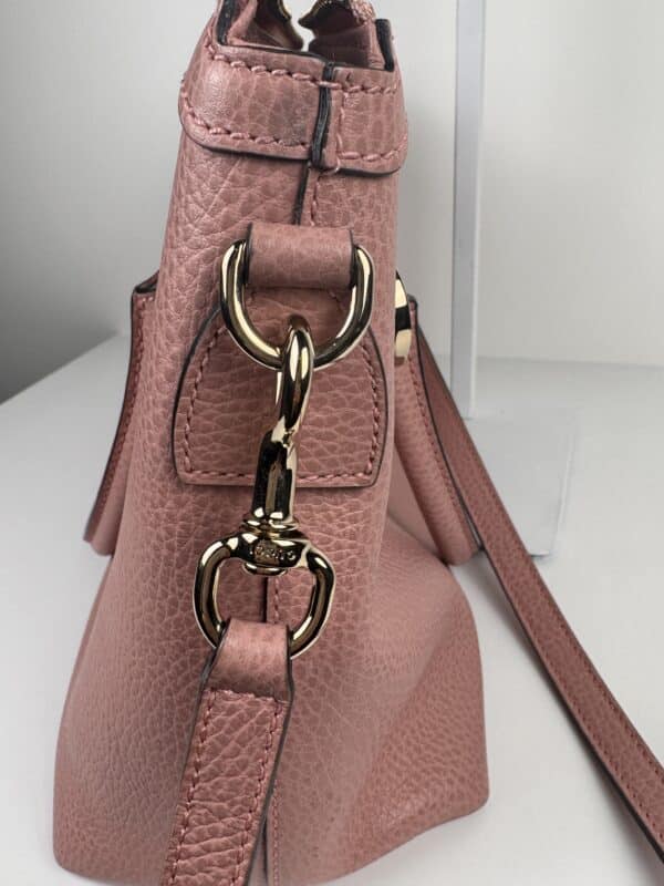 IMG_2377 Gucci Dollar Calfskin GG Charm Satchel Soft Pink Pebbled Leather 2-Way Tote Shoulder Bag