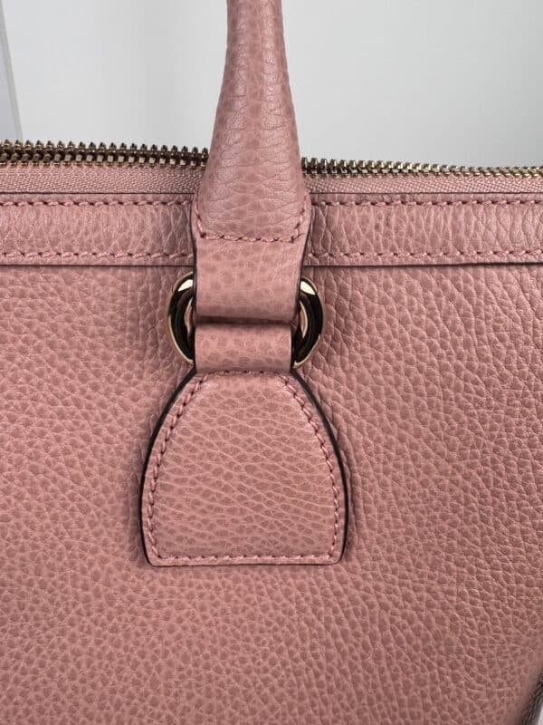 IMG_2378 Gucci Dollar Calfskin GG Charm Satchel Soft Pink Pebbled Leather 2-Way Tote Shoulder Bag